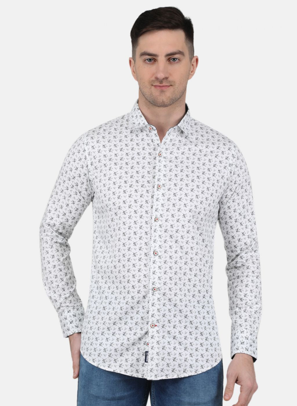 Men White Printed Full Sleeve Shirt