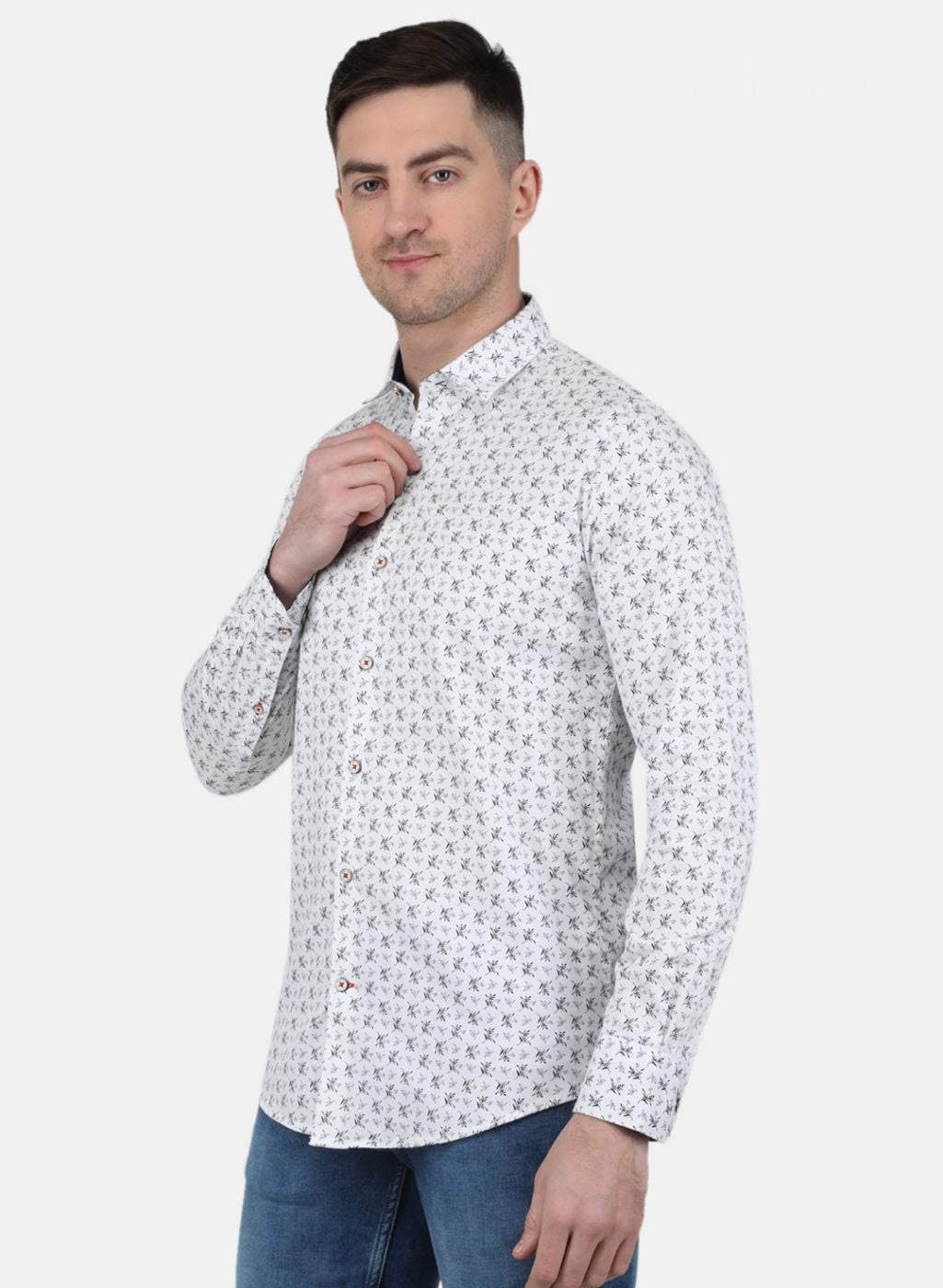 Men White Printed Full Sleeve Shirt
