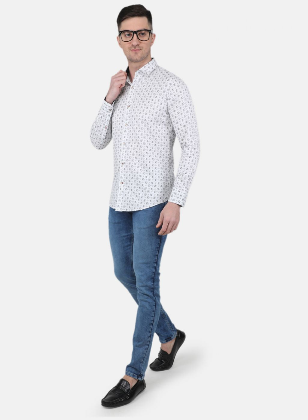 Men White Printed Full Sleeve Shirt