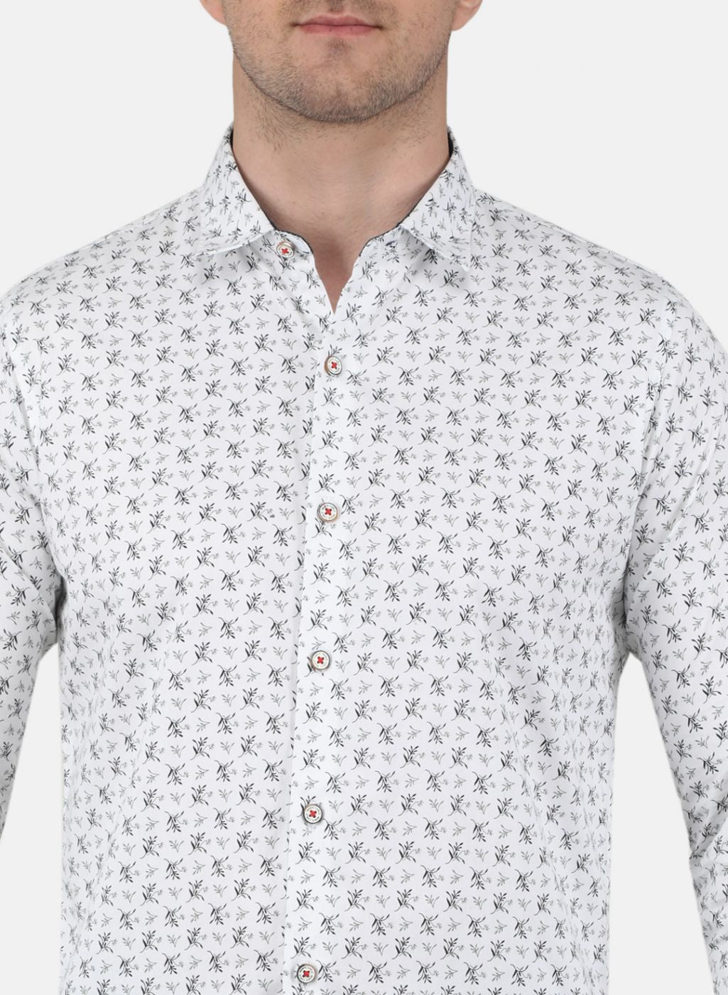 Men White Printed Full Sleeve Shirt