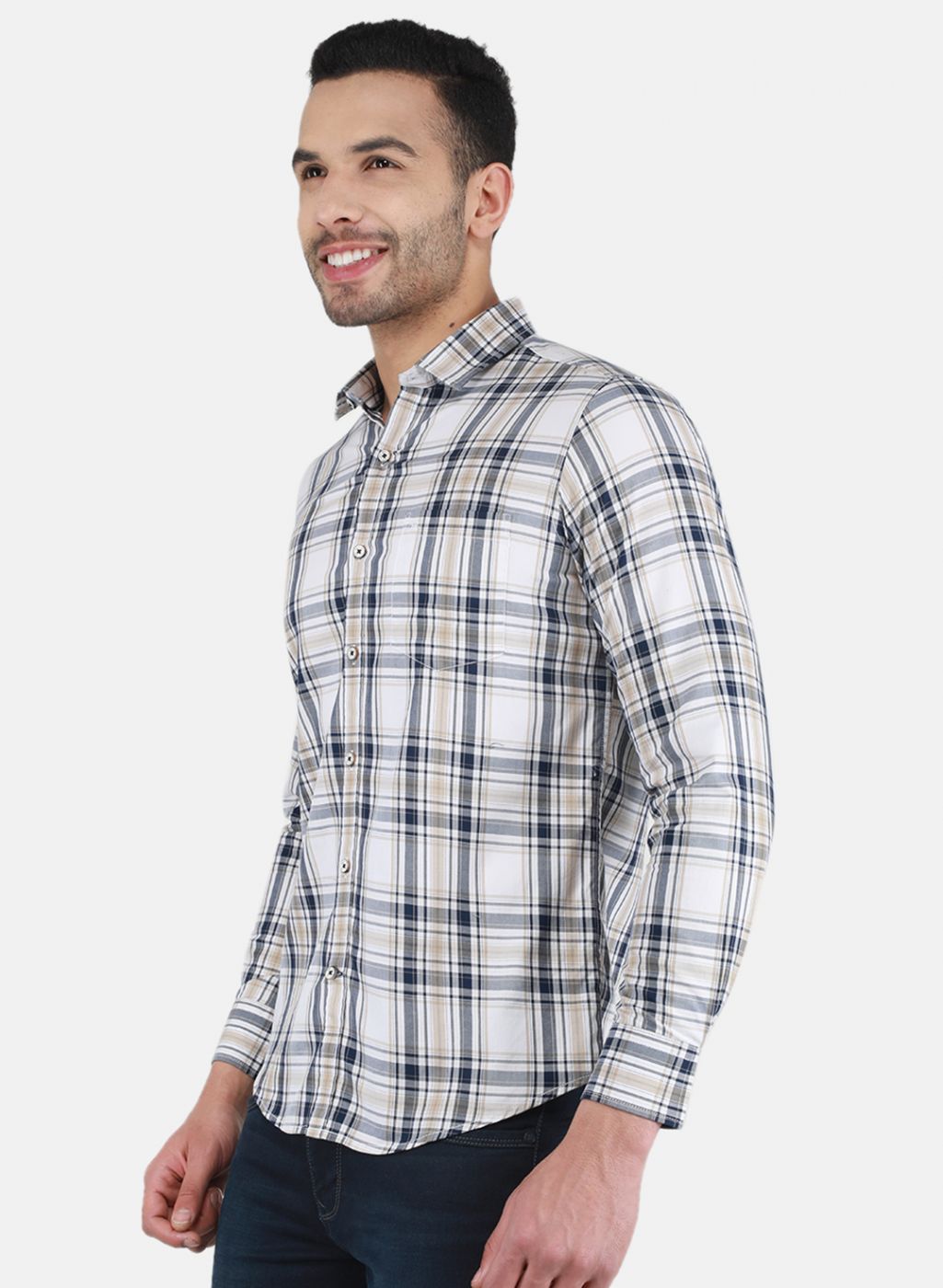 Men White Check Shirt