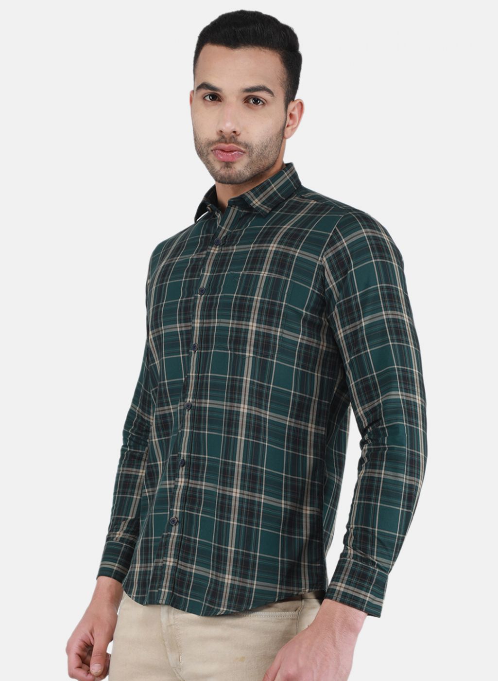 Men Green Check Shirt