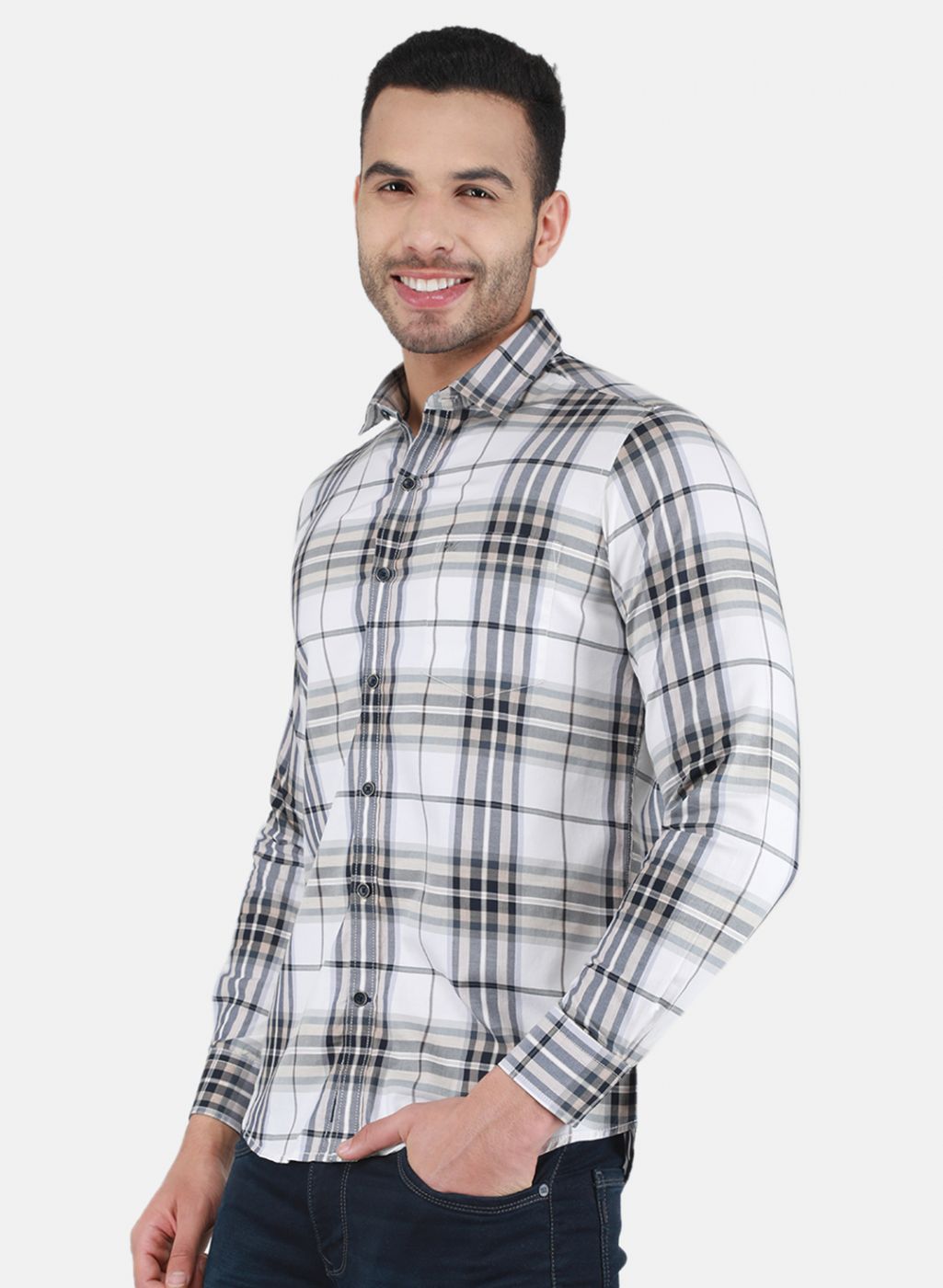 Men White Check Shirt