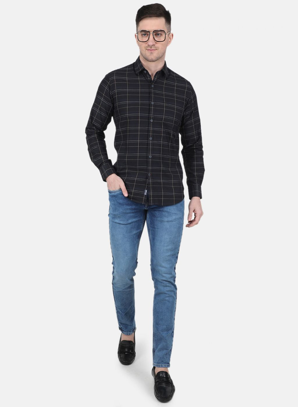 Men Black Check Shirt