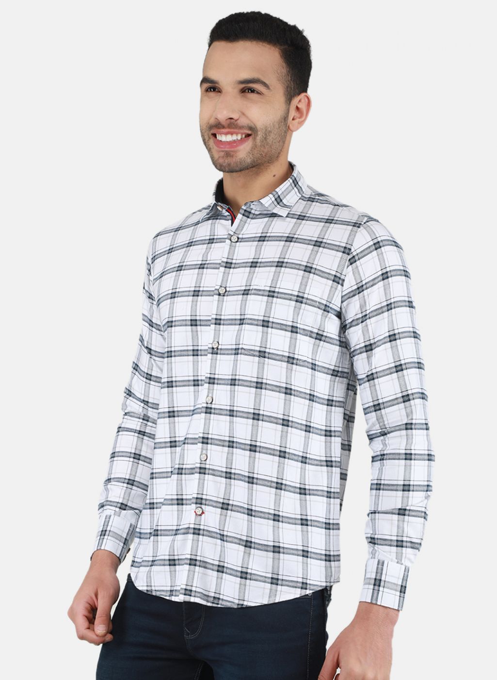 Men White Check Shirt