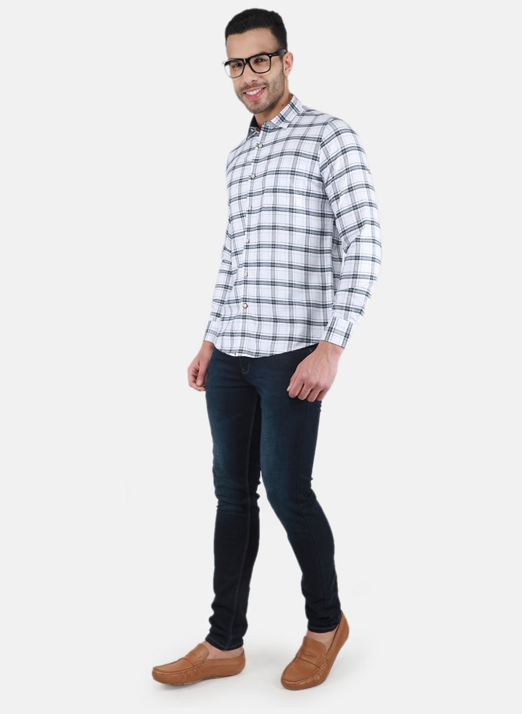 Men White Check Shirt