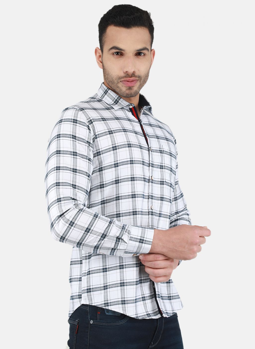 Men White Check Shirt