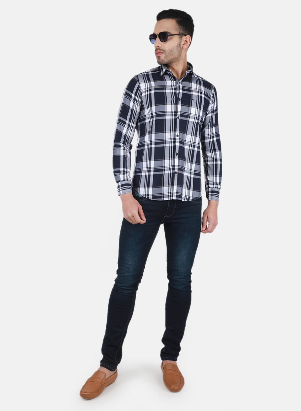 Men NAvy Blue Check Shirt