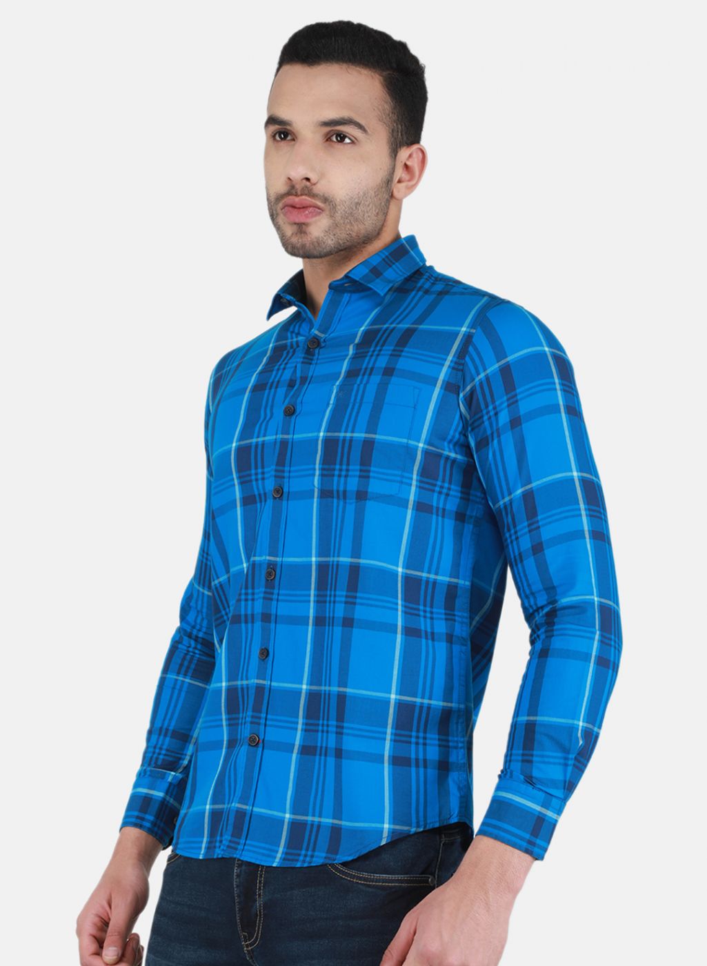 Men Blue Check Shirt