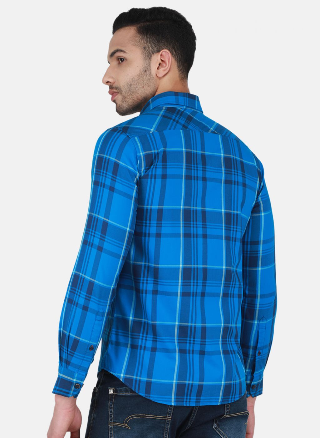 Men Blue Check Shirt