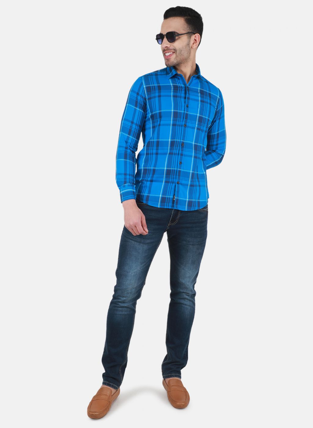 Men Blue Check Shirt