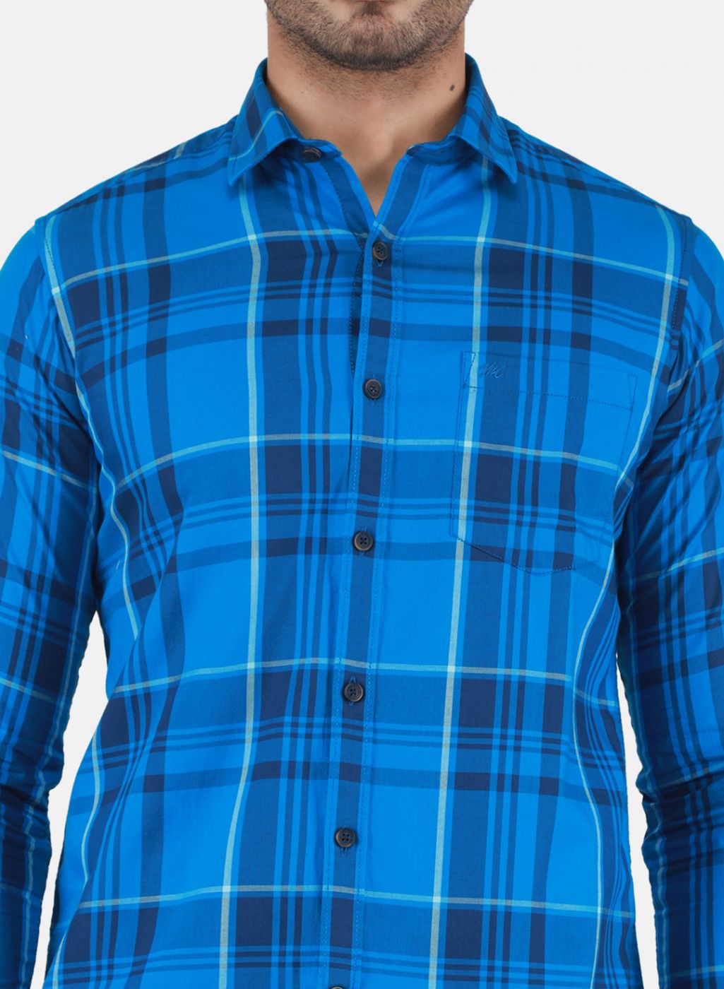 Men Blue Check Shirt