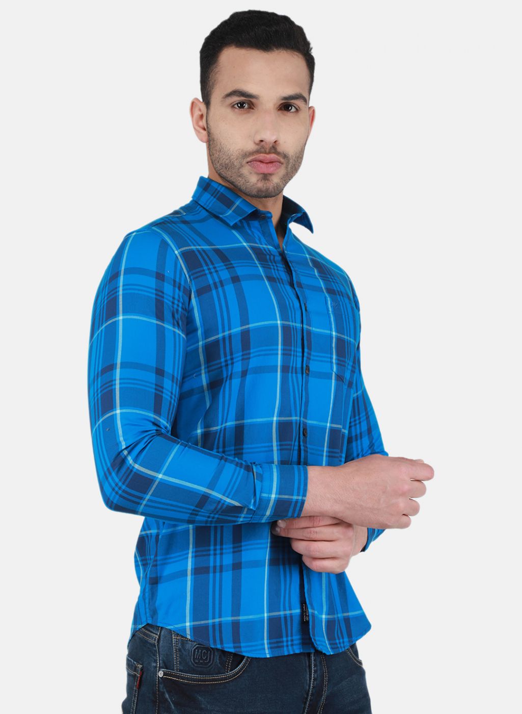 Men Blue Check Shirt