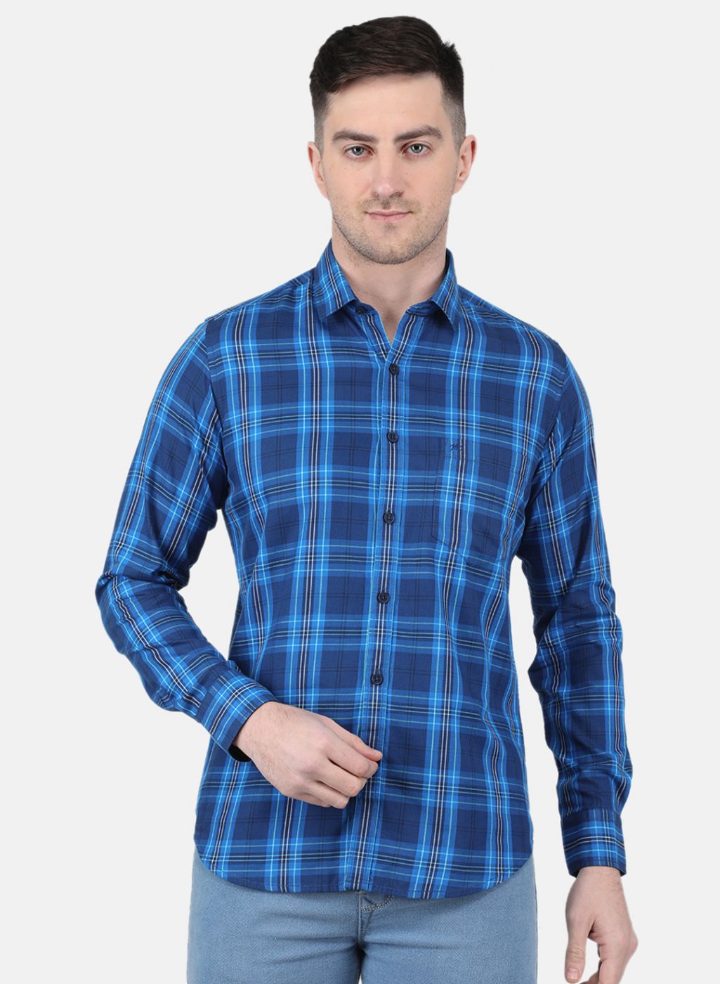 Men Royal Blue Check Shirt