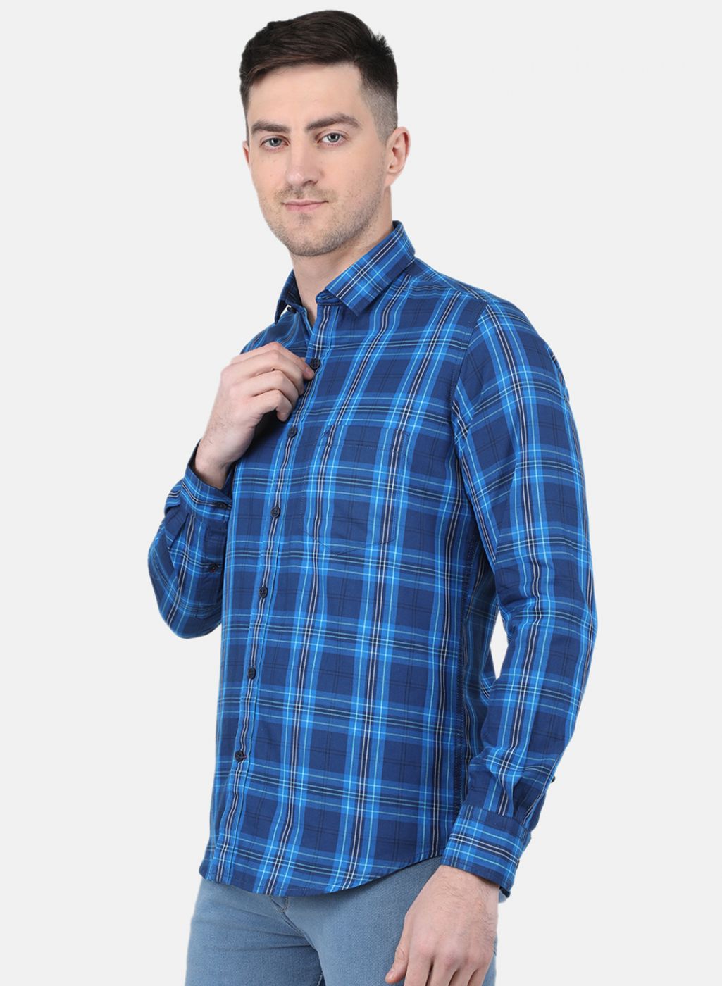 Men Royal Blue Check Shirt