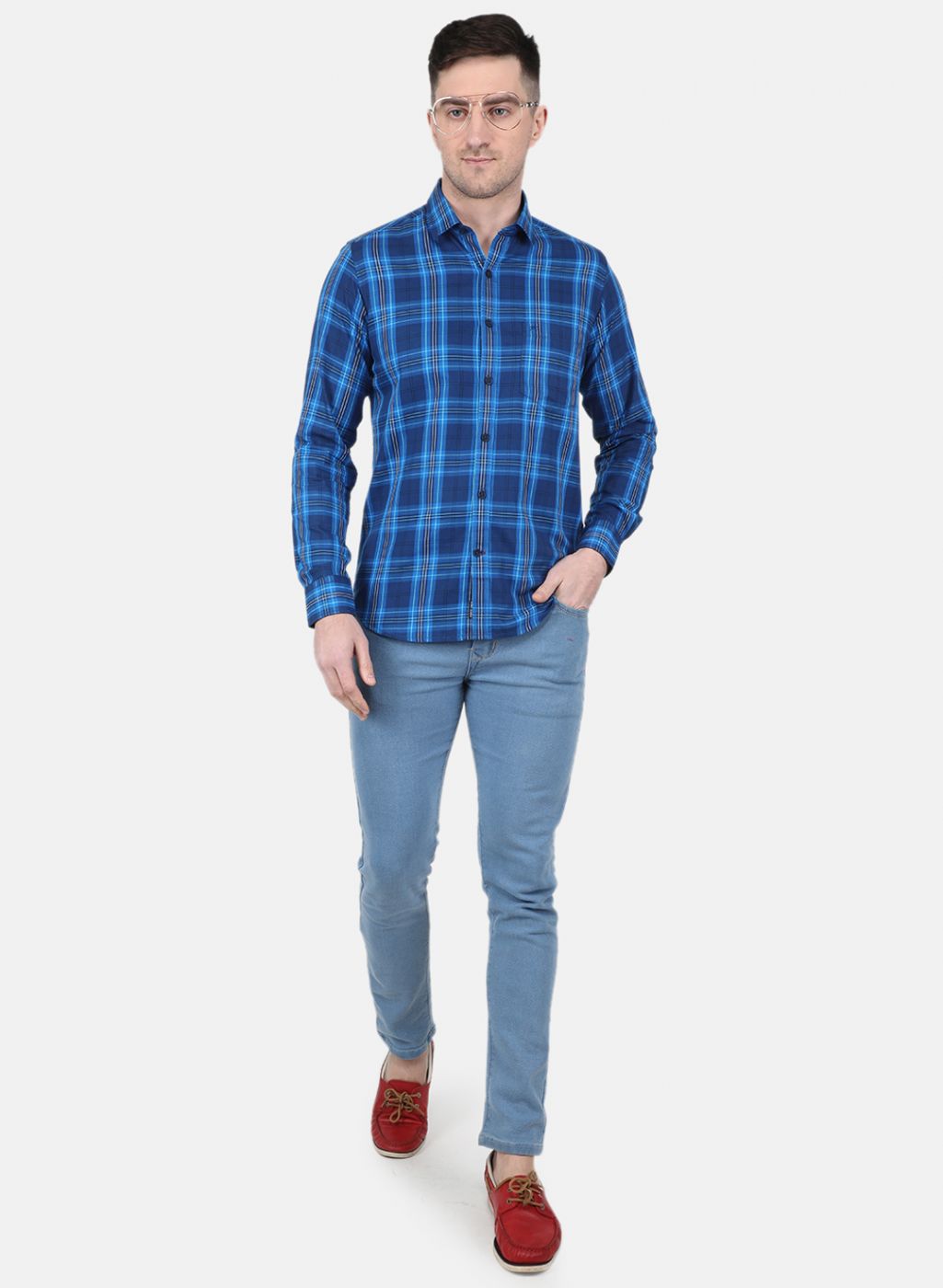 Men Royal Blue Check Shirt