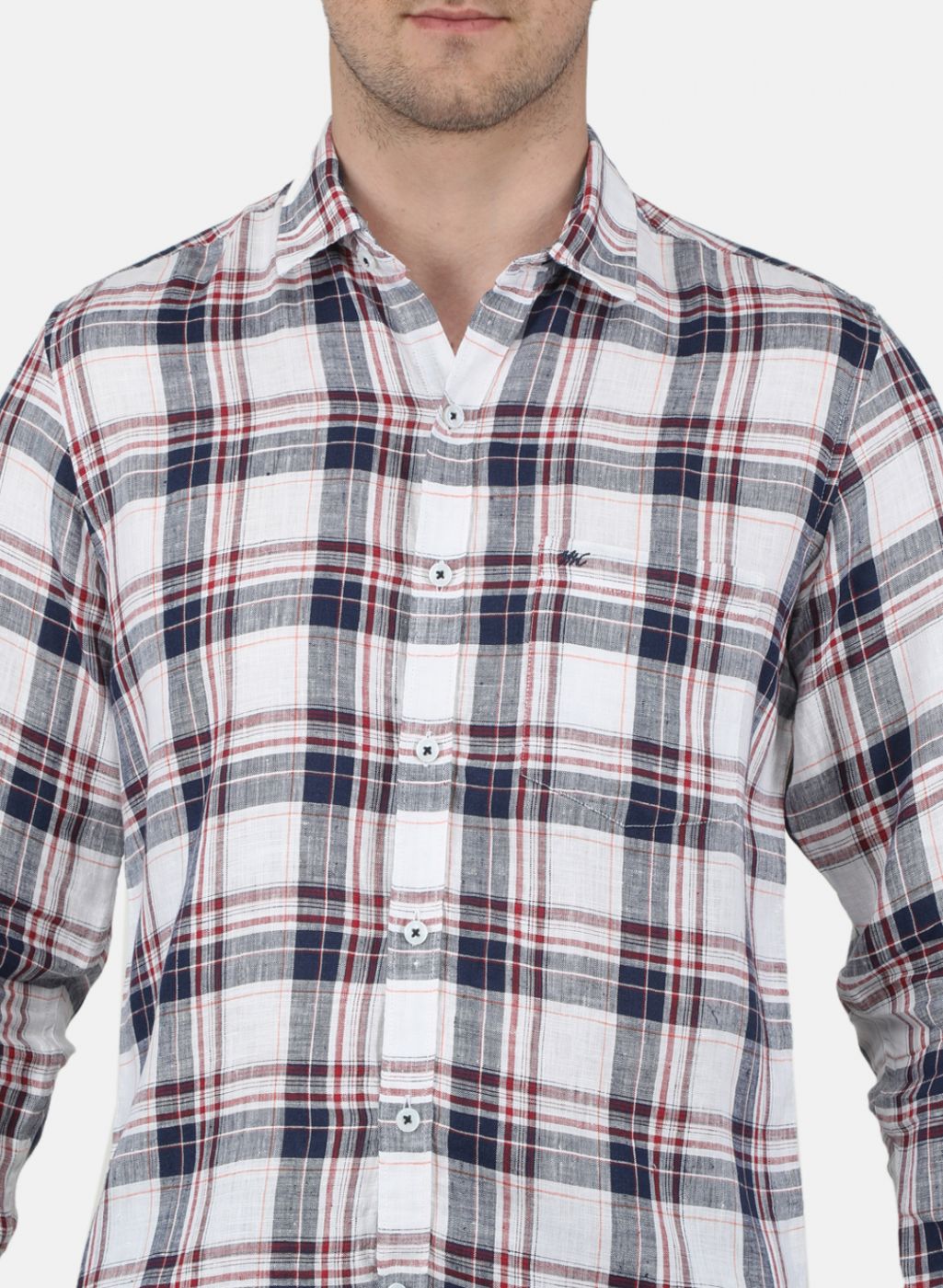 Men NAvy Blue Check Linen Shirt