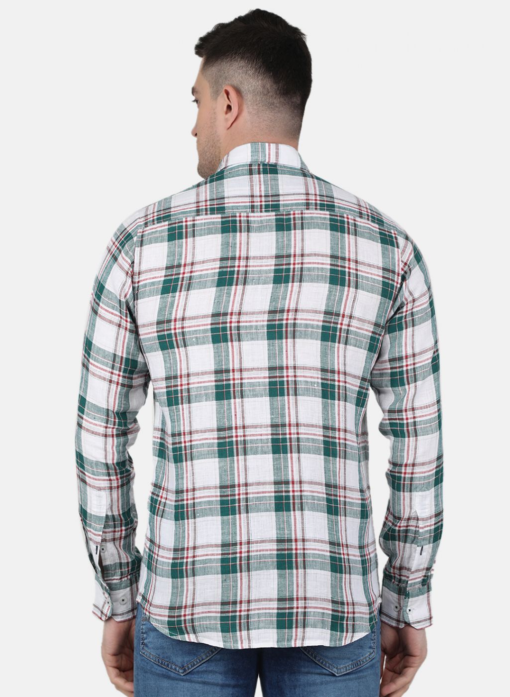 Men Green Check Linen Shirt