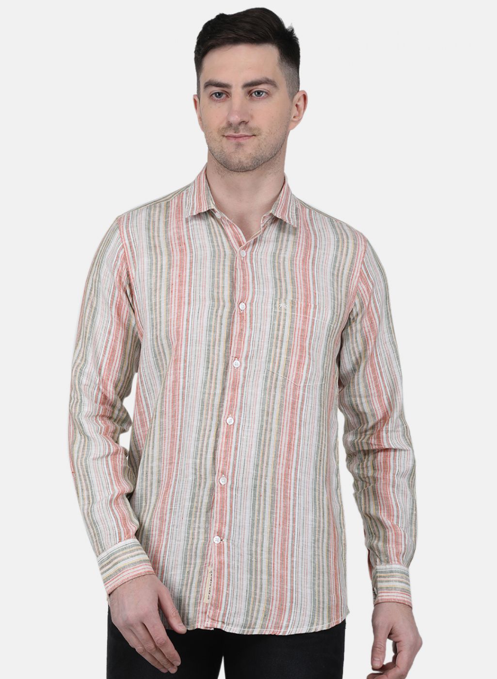Men Beige Printed Linen Shirt