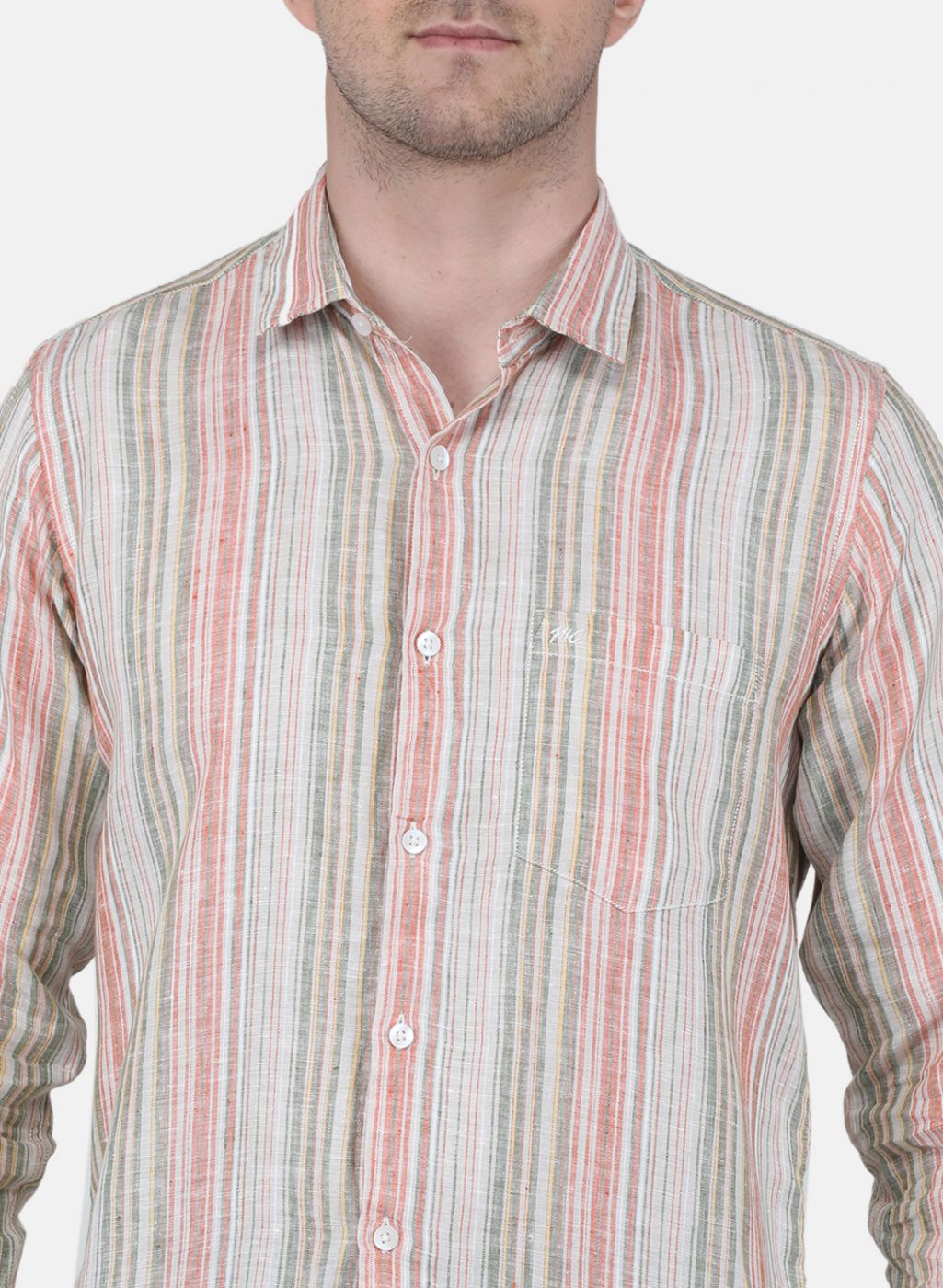 Men Beige Printed Linen Shirt