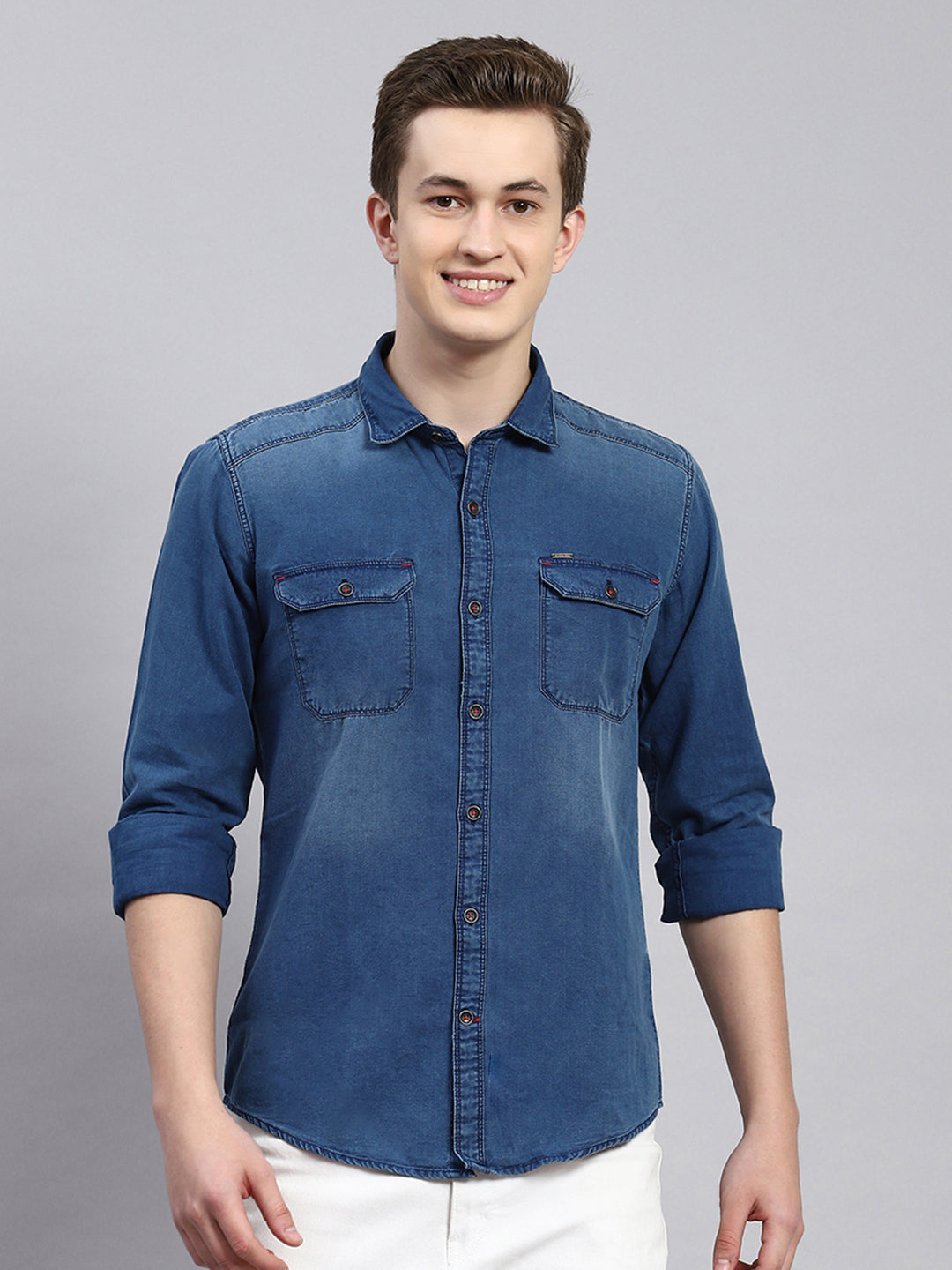 Men Blue Solid Shirt