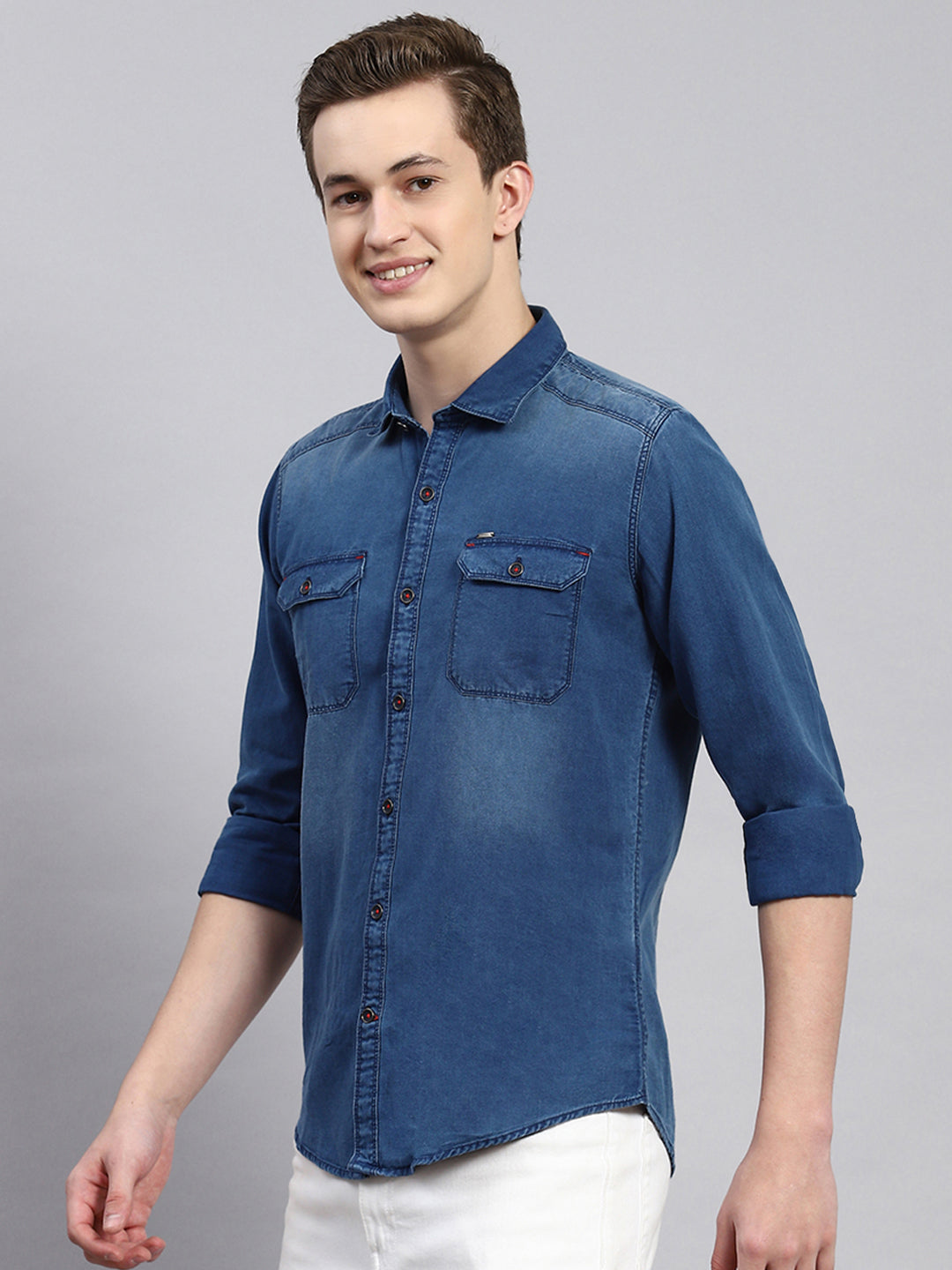 Men Blue Solid Shirt