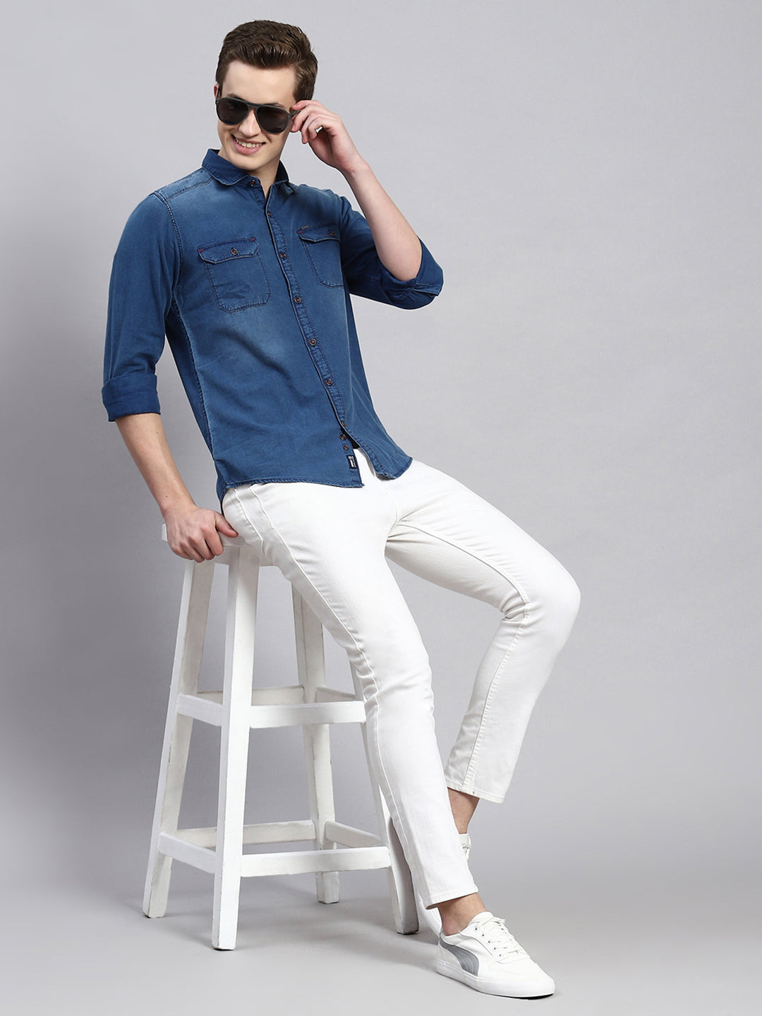 Men Blue Solid Shirt