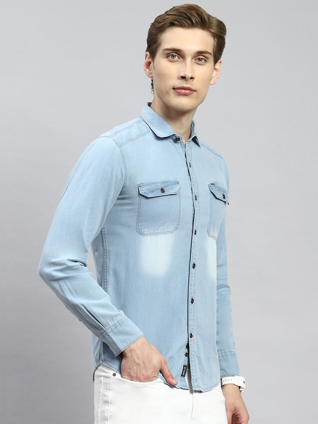 Men Blue Solid Shirt