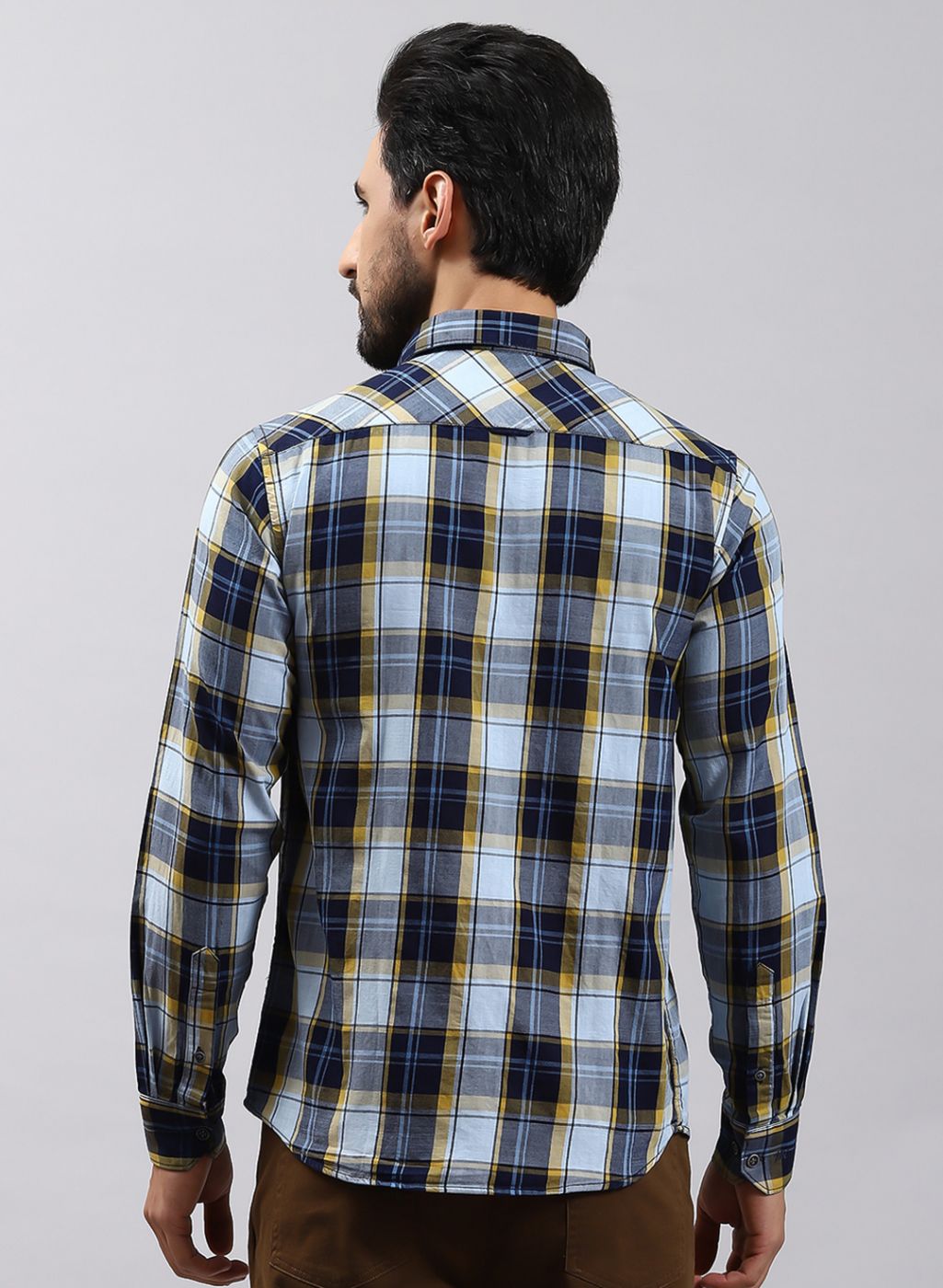 Men Mustard Check Pure Cotton Shirt