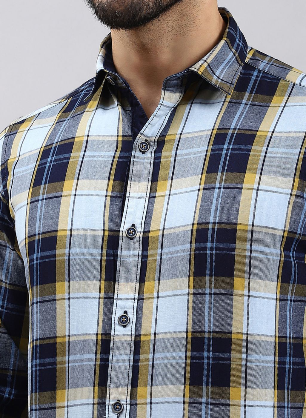 Men Mustard Check Pure Cotton Shirt