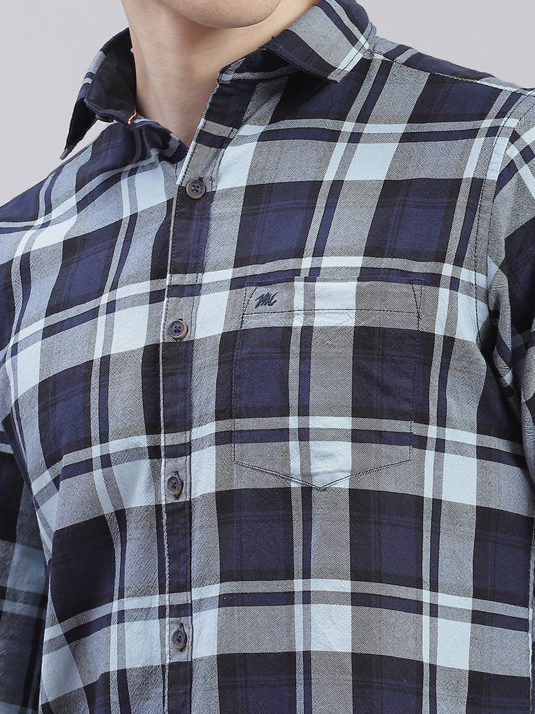 Men Blue Check Collar Full Sleeve Shirts