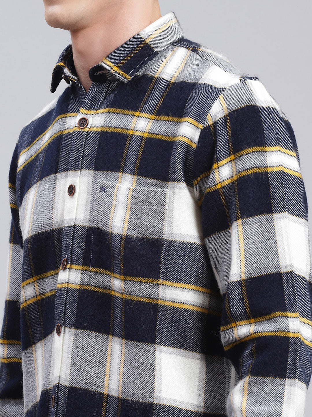 Men Navy Blue Check Poly Acrylic Shirt