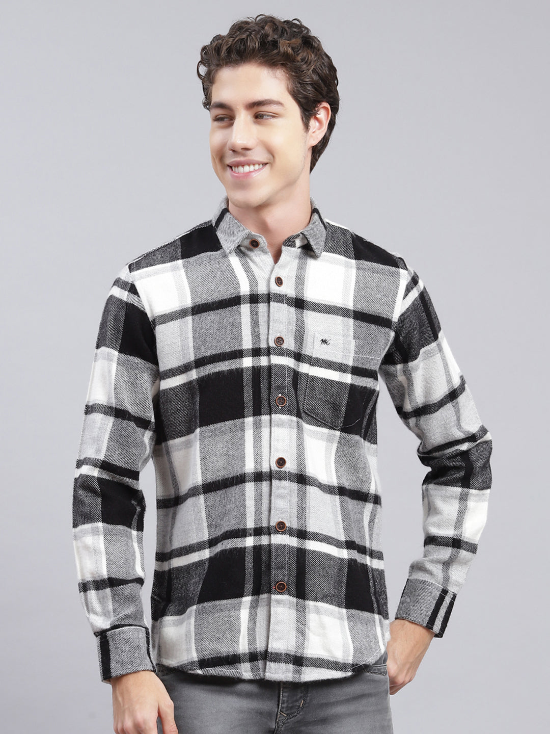 Men Black Check Poly Acrylic Shirt
