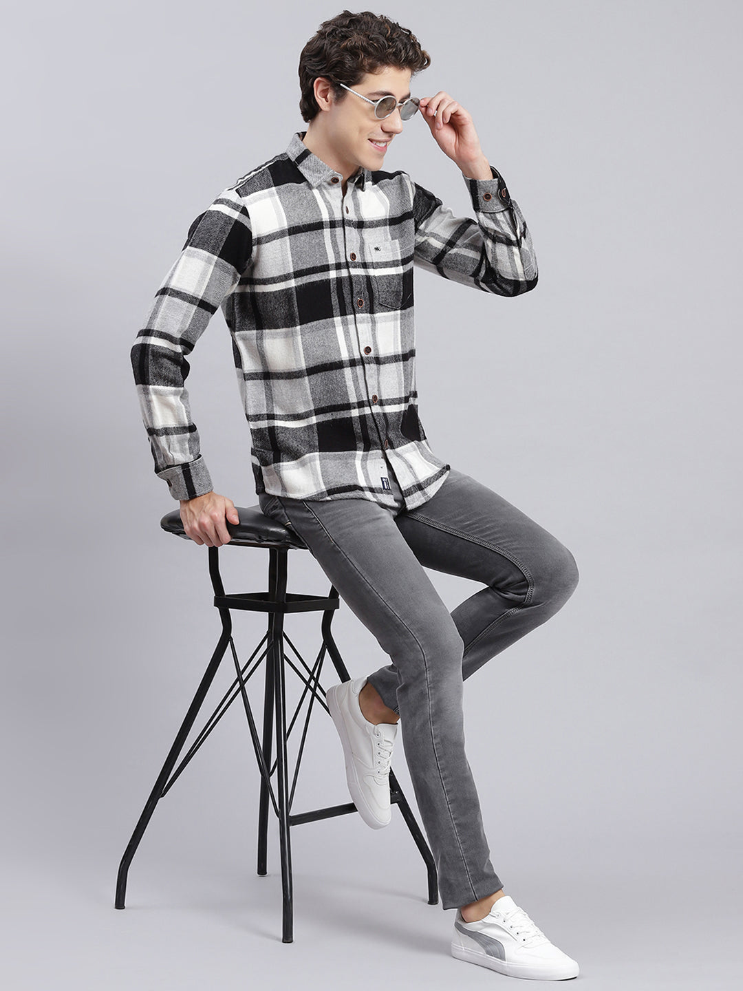 Men Black Check Poly Acrylic Shirt