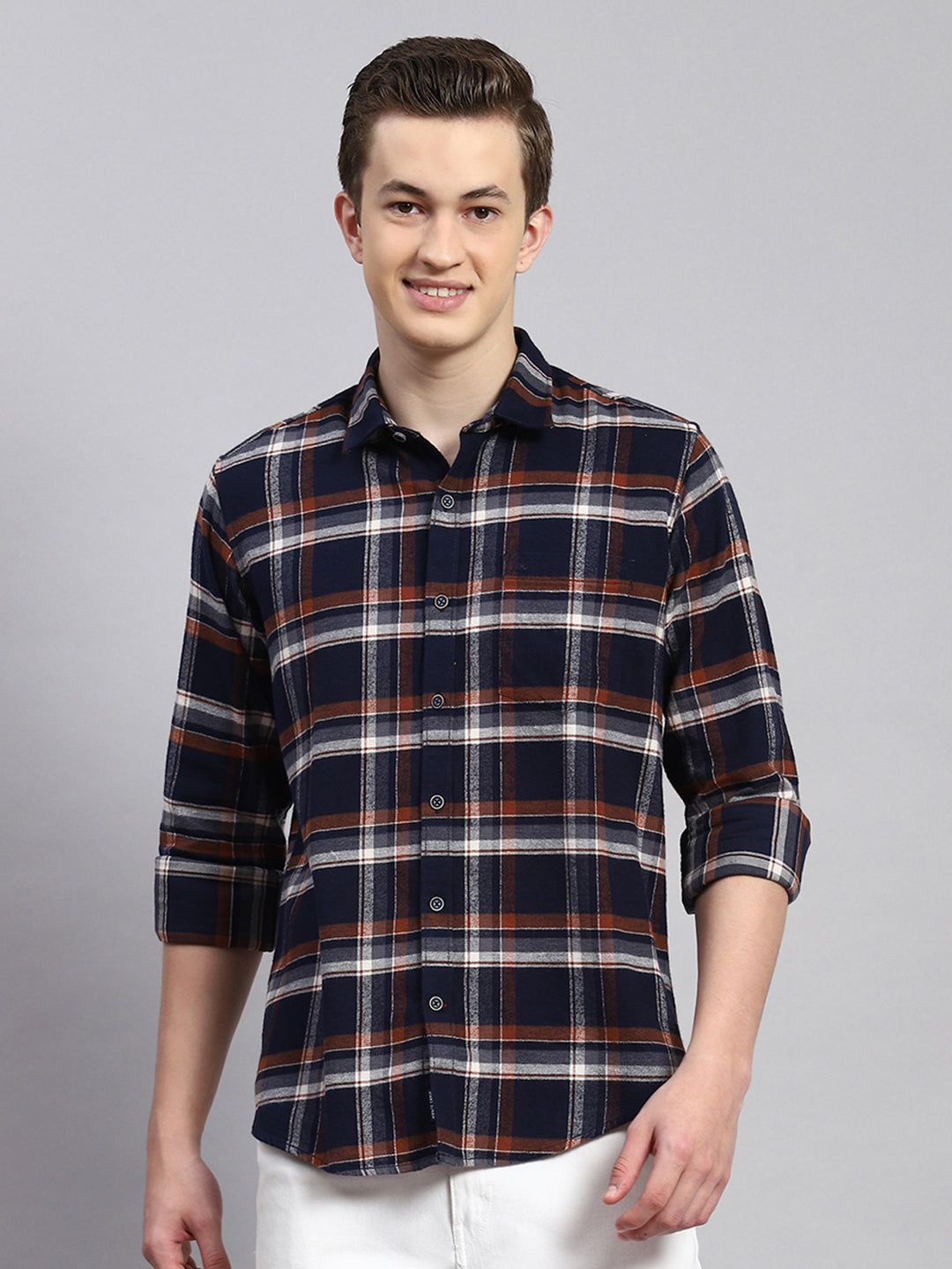 Men Navy Blue Check Shirt