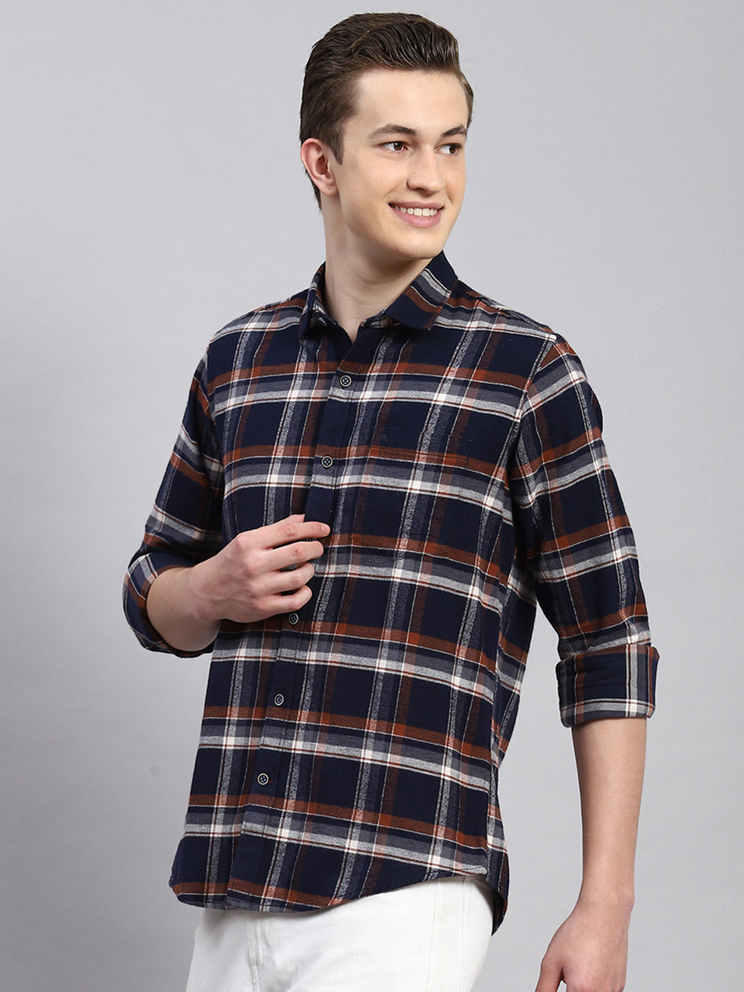 Men Navy Blue Check Shirt