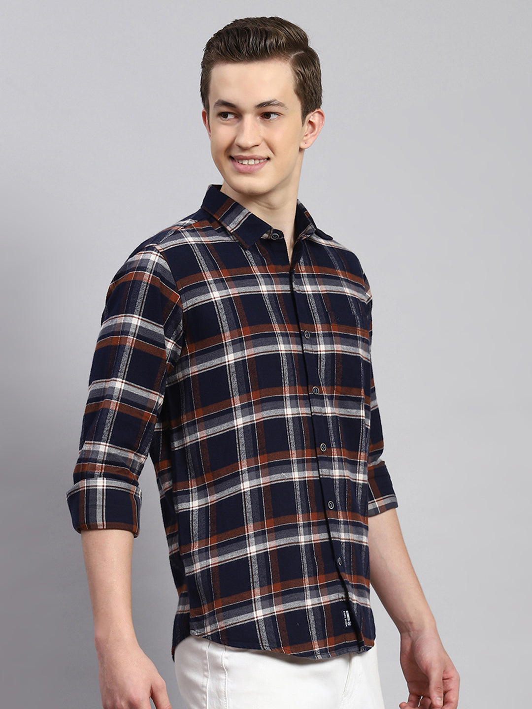 Men Navy Blue Check Shirt