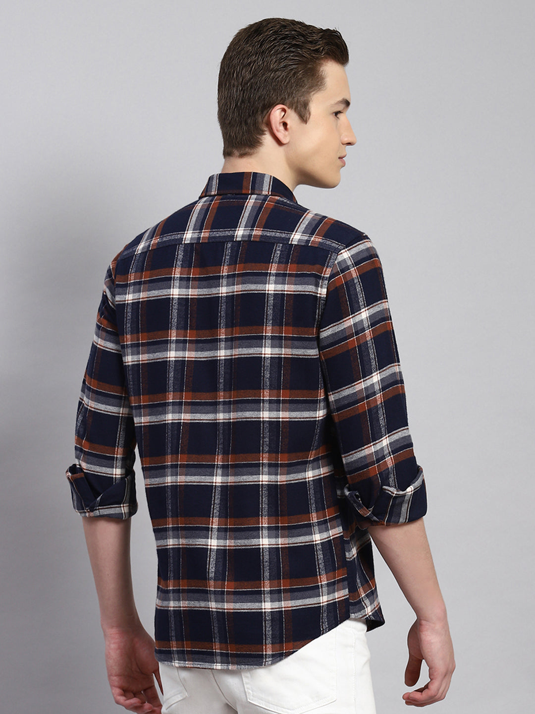Men Navy Blue Check Shirt
