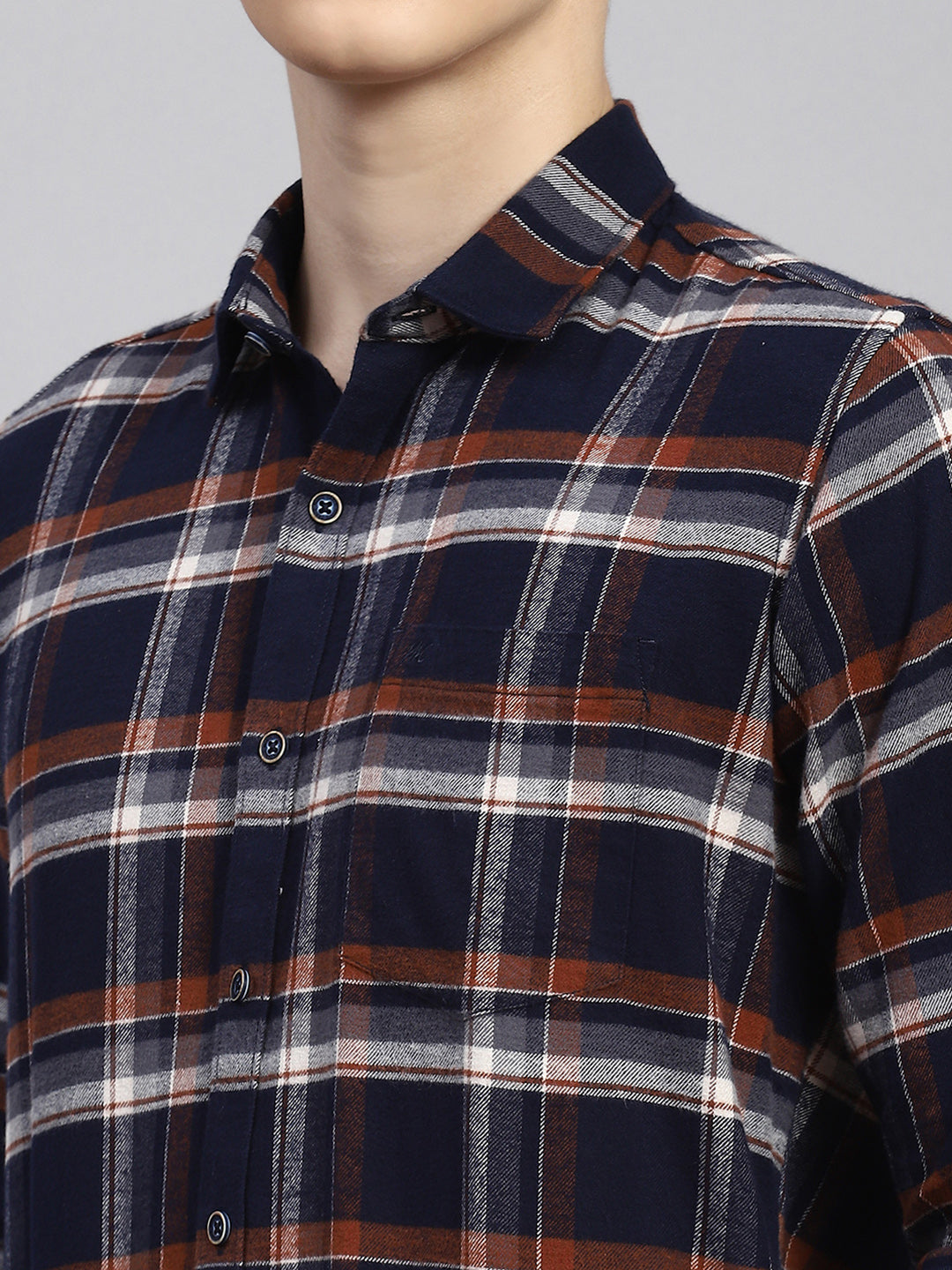 Men Navy Blue Check Shirt