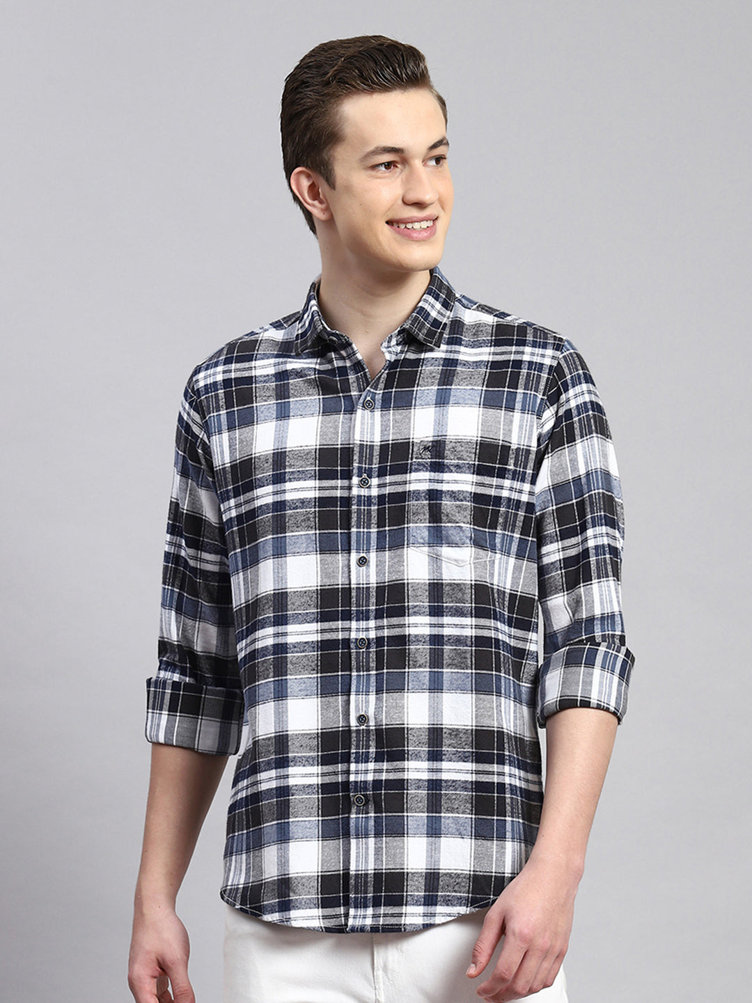 Men Blue Check Shirt
