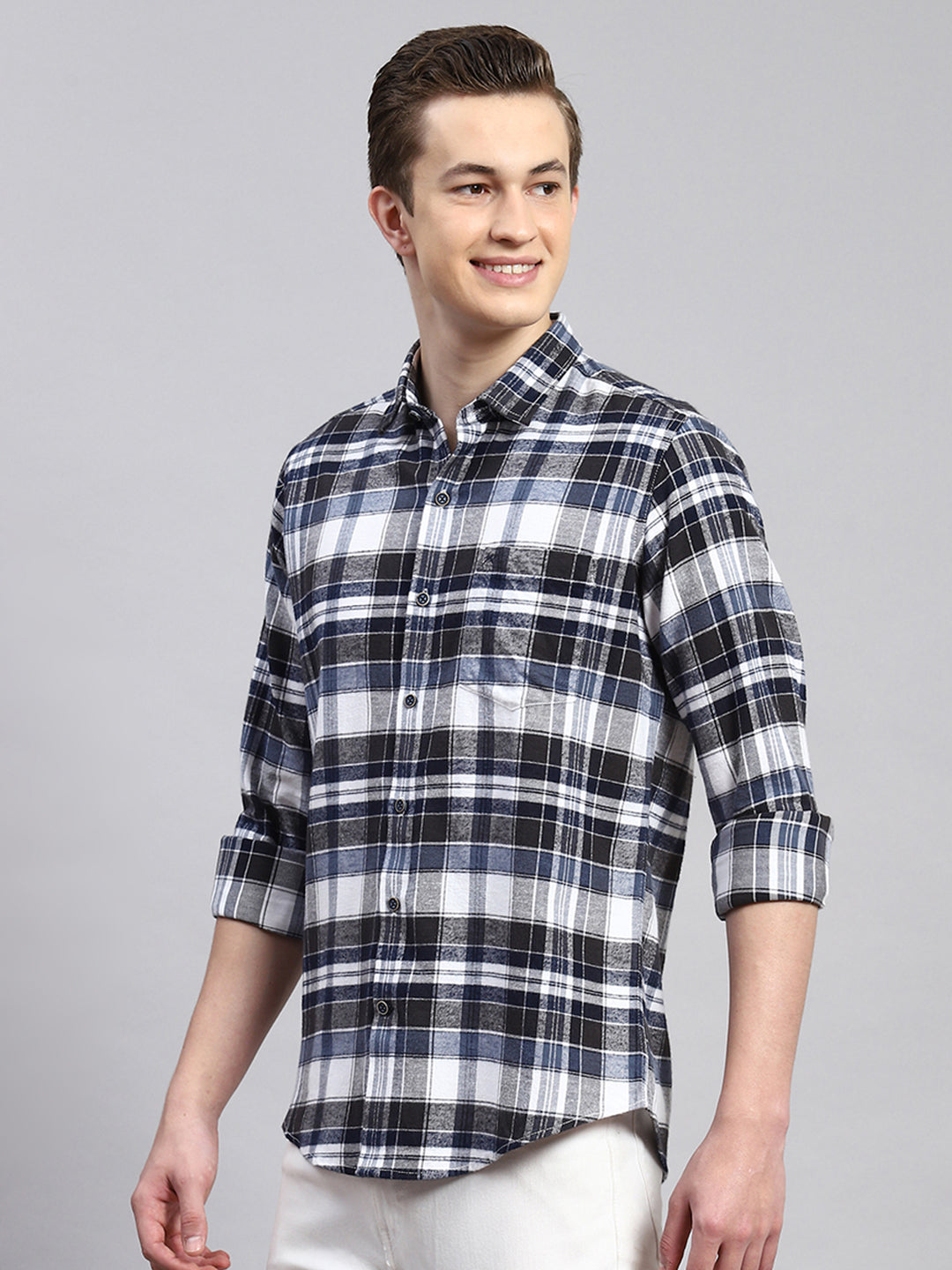 Men Blue Check Shirt