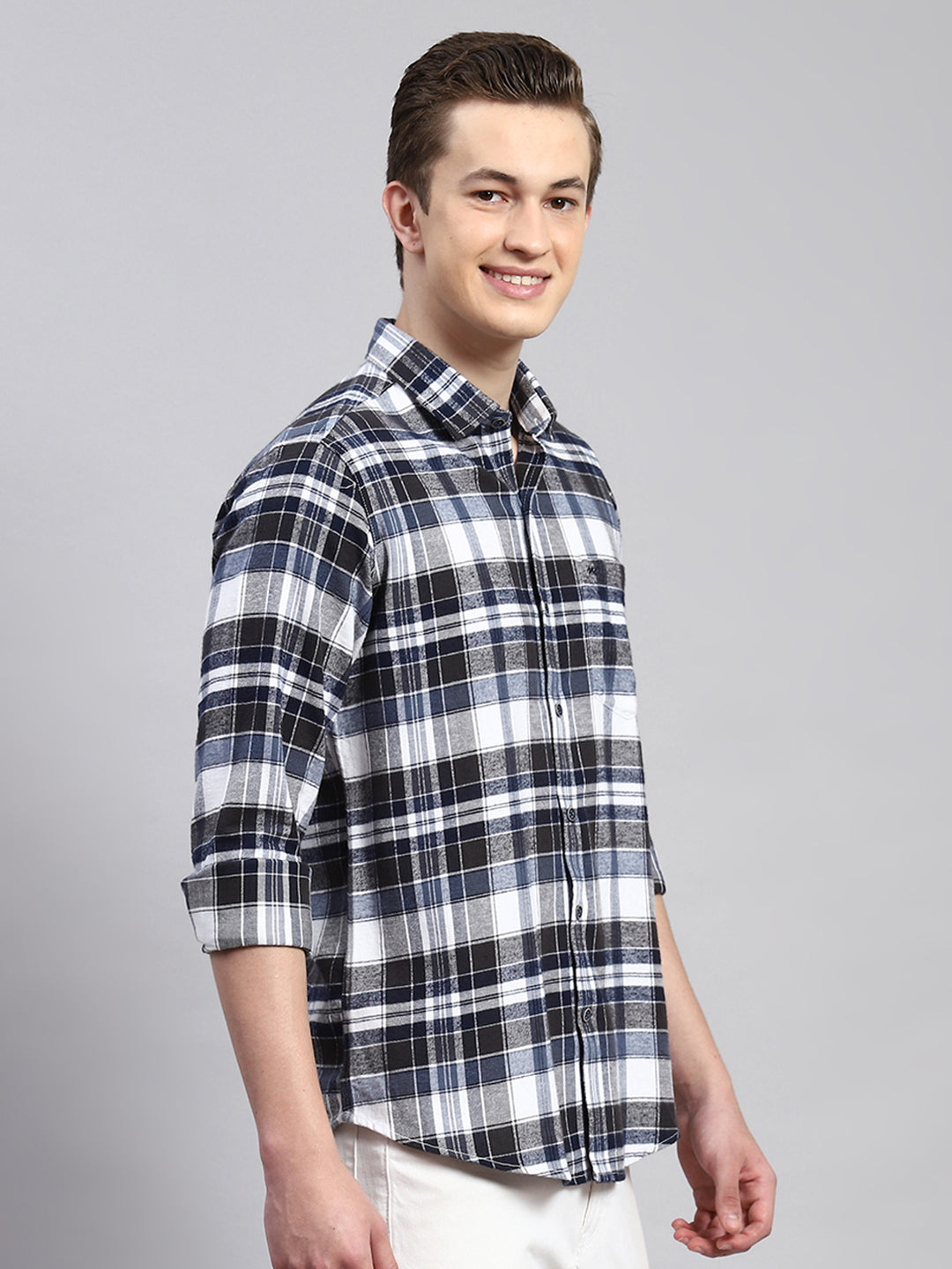 Men Blue Check Shirt