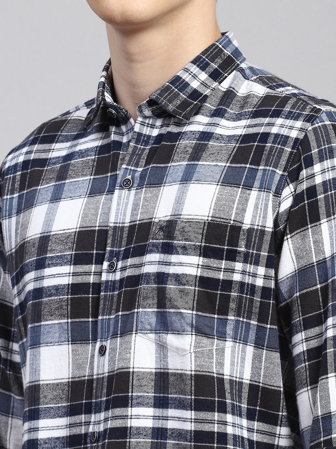 Men Blue Check Shirt