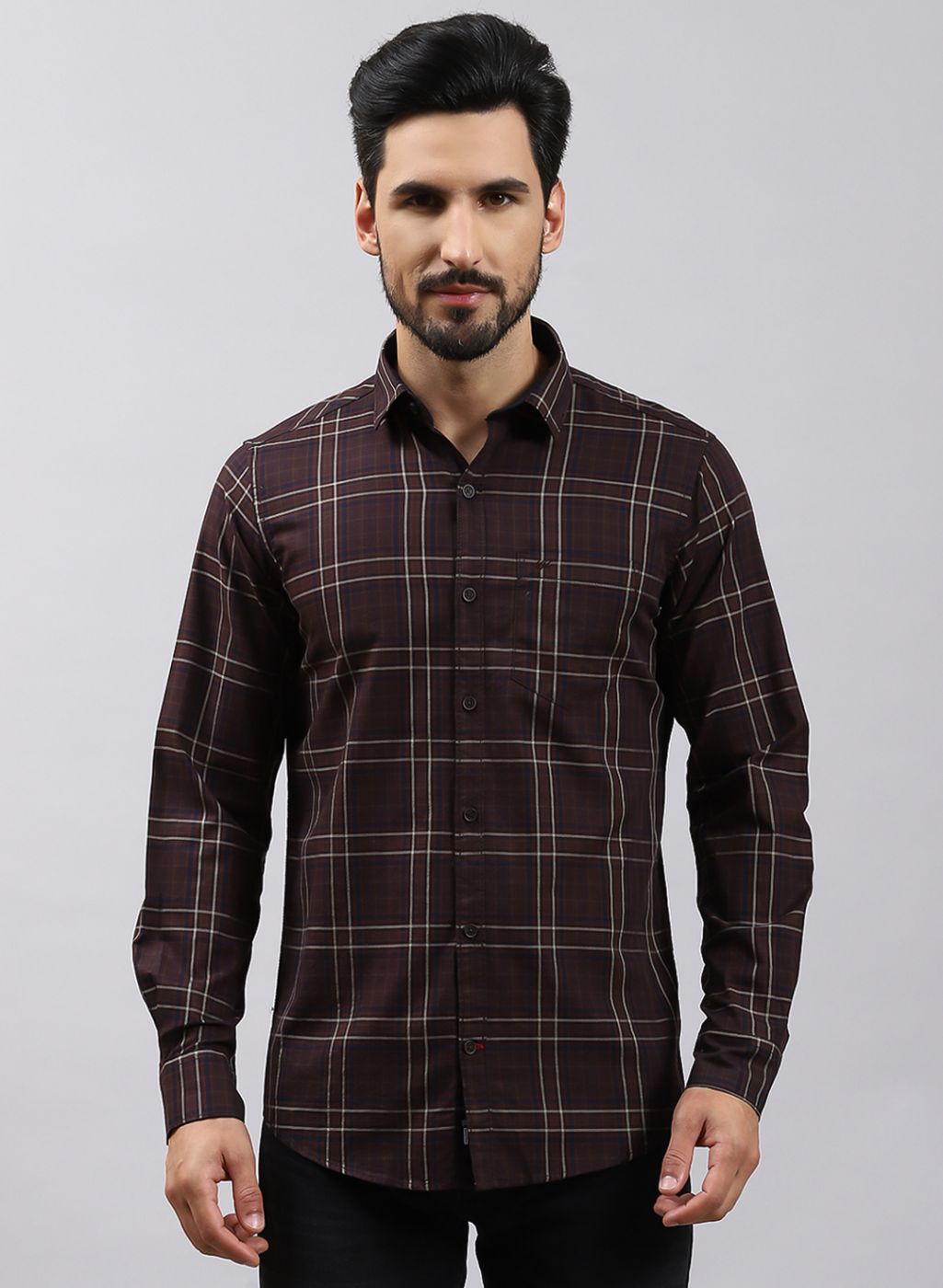 Men Olive Check Pure Cotton Shirt