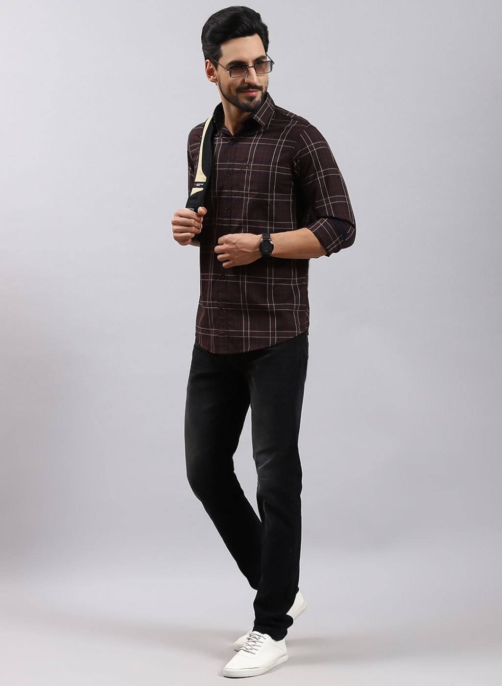 Men Olive Check Pure Cotton Shirt