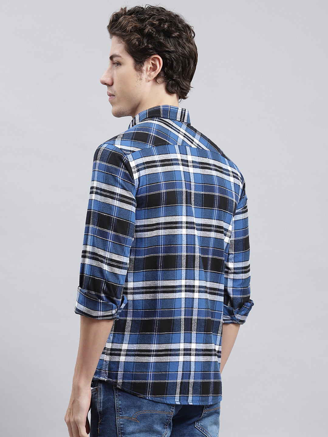 Men Navy Blue Check Shirt