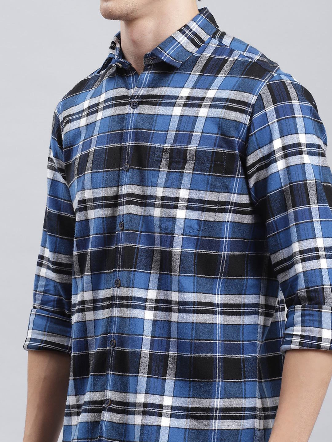 Men Navy Blue Check Shirt
