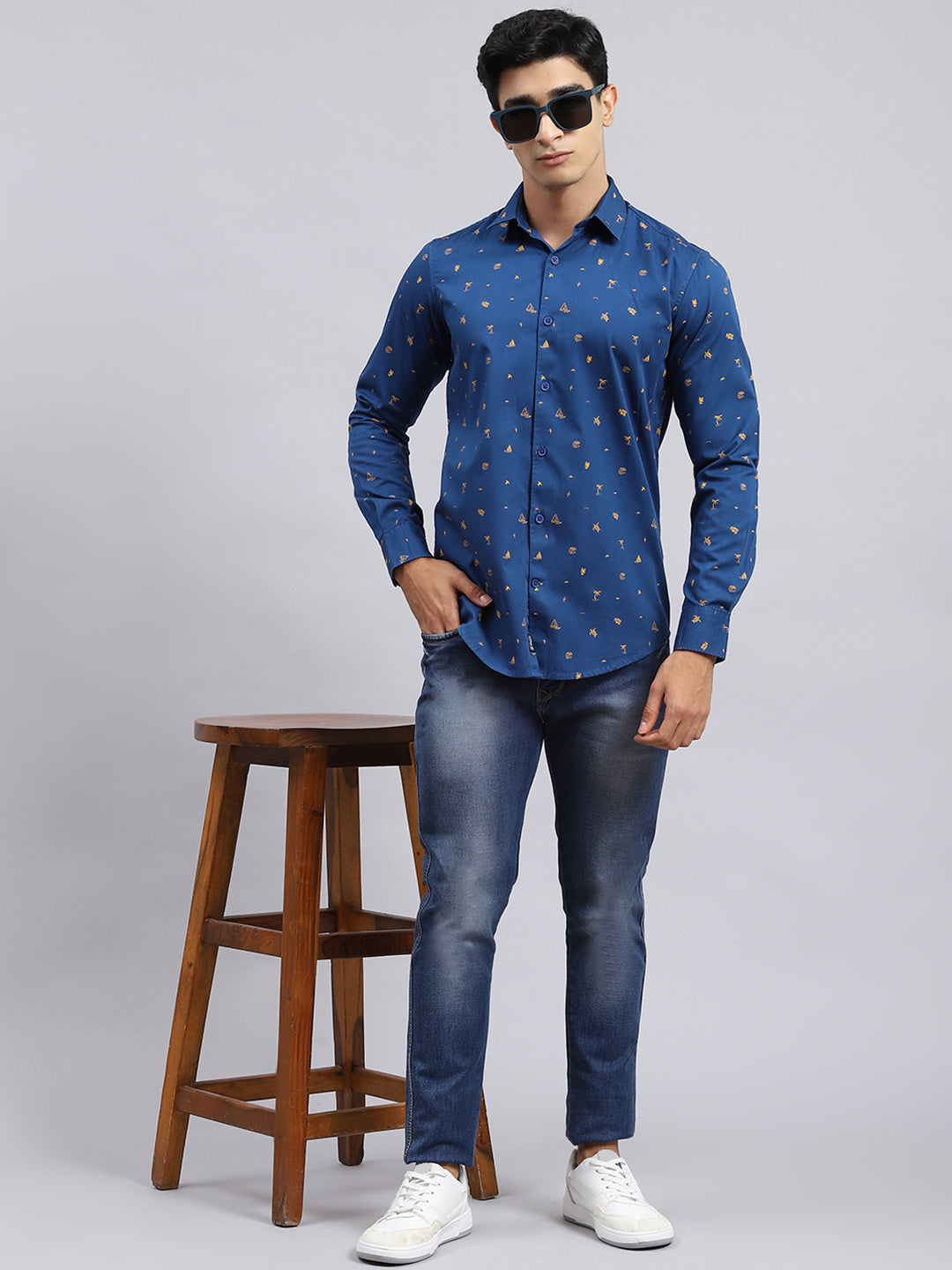Men Navy Blue Printed Shirt
