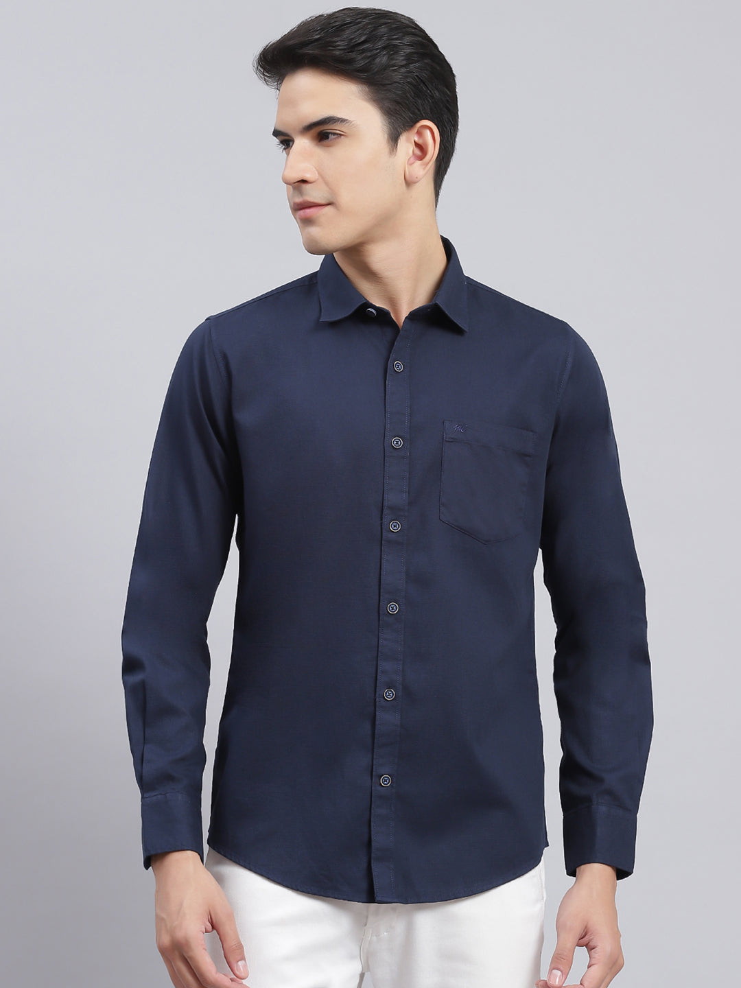 Men Navy Blue Solid Pure Cotton Shirt