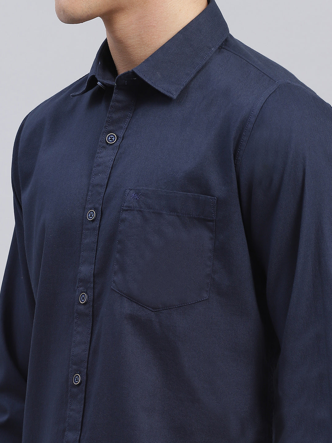 Men Navy Blue Solid Pure Cotton Shirt